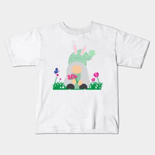 Easter Gnome Green Hat in a Garden Kids T-Shirt